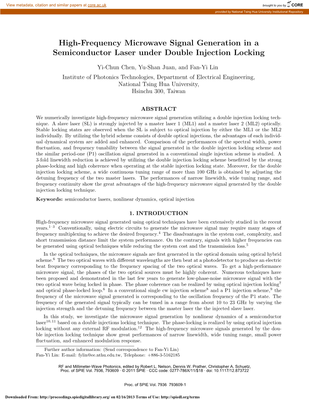 High-Frequency Microwave Signal Generation in a Semiconductor Laser Under Double Injection Locking