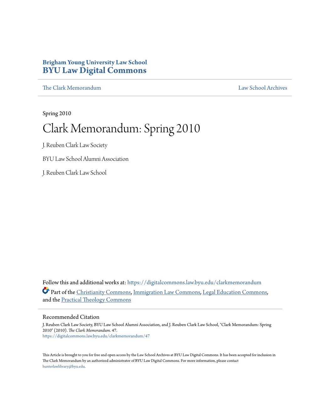 Clark Memorandum: Spring 2010 J