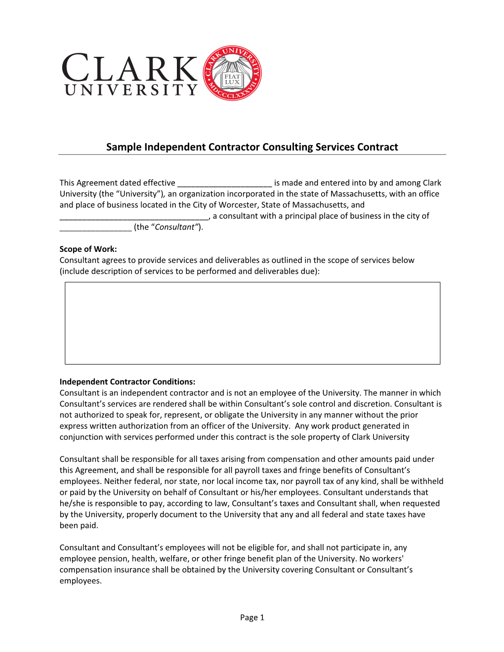 Independent Contractor Consulting Services Contract