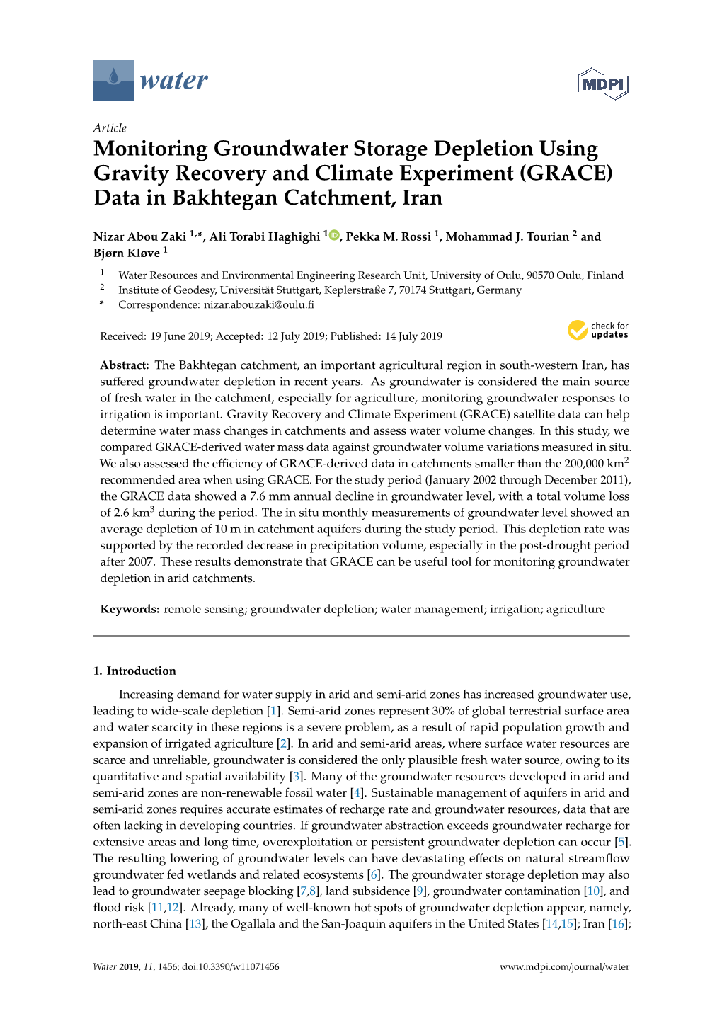 Monitoring Groundwater Storage Depletion Using Gravity Recovery and Climate Experiment (GRACE) Data in Bakhtegan Catchment, Iran