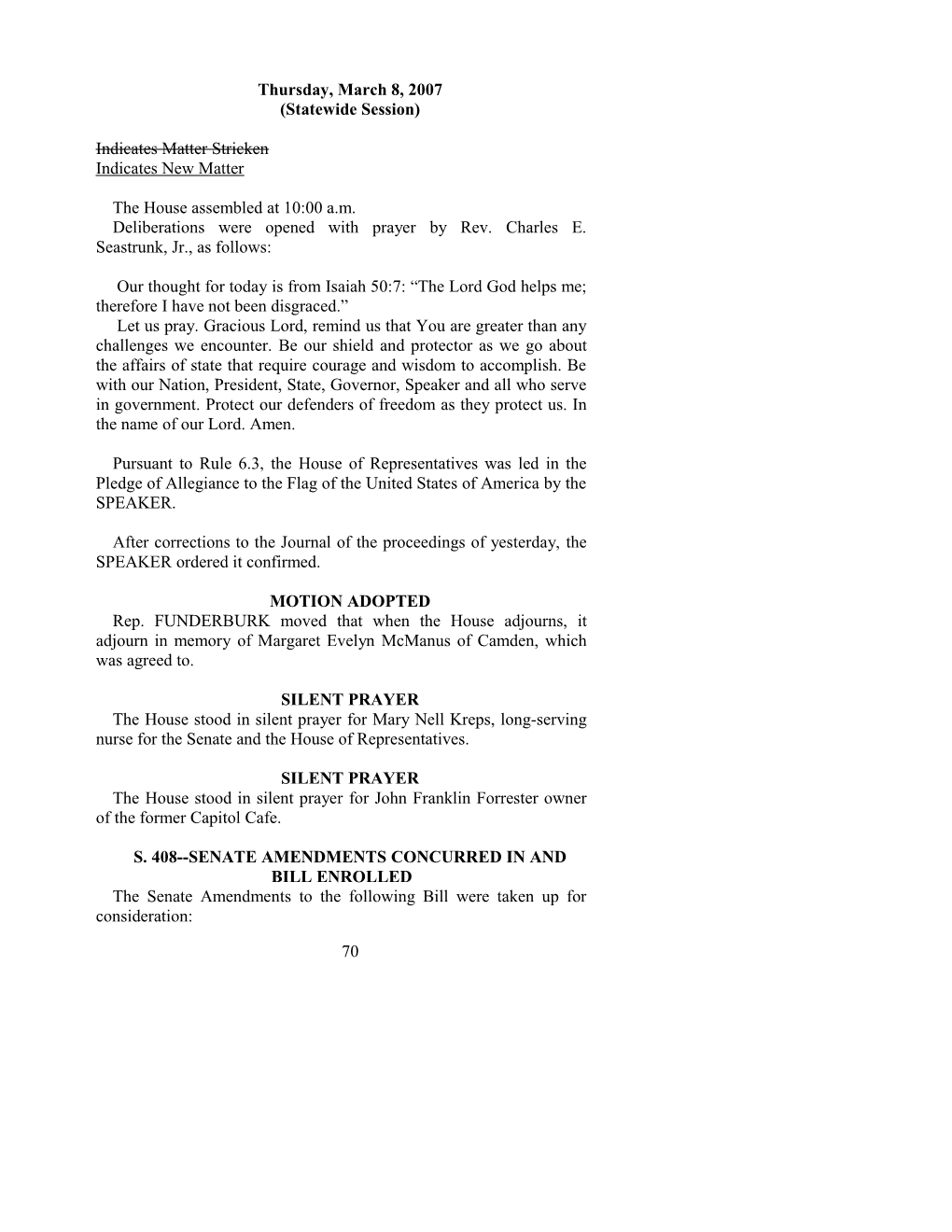 House Journal for Mar. 8, 2007 - South Carolina Legislature Online