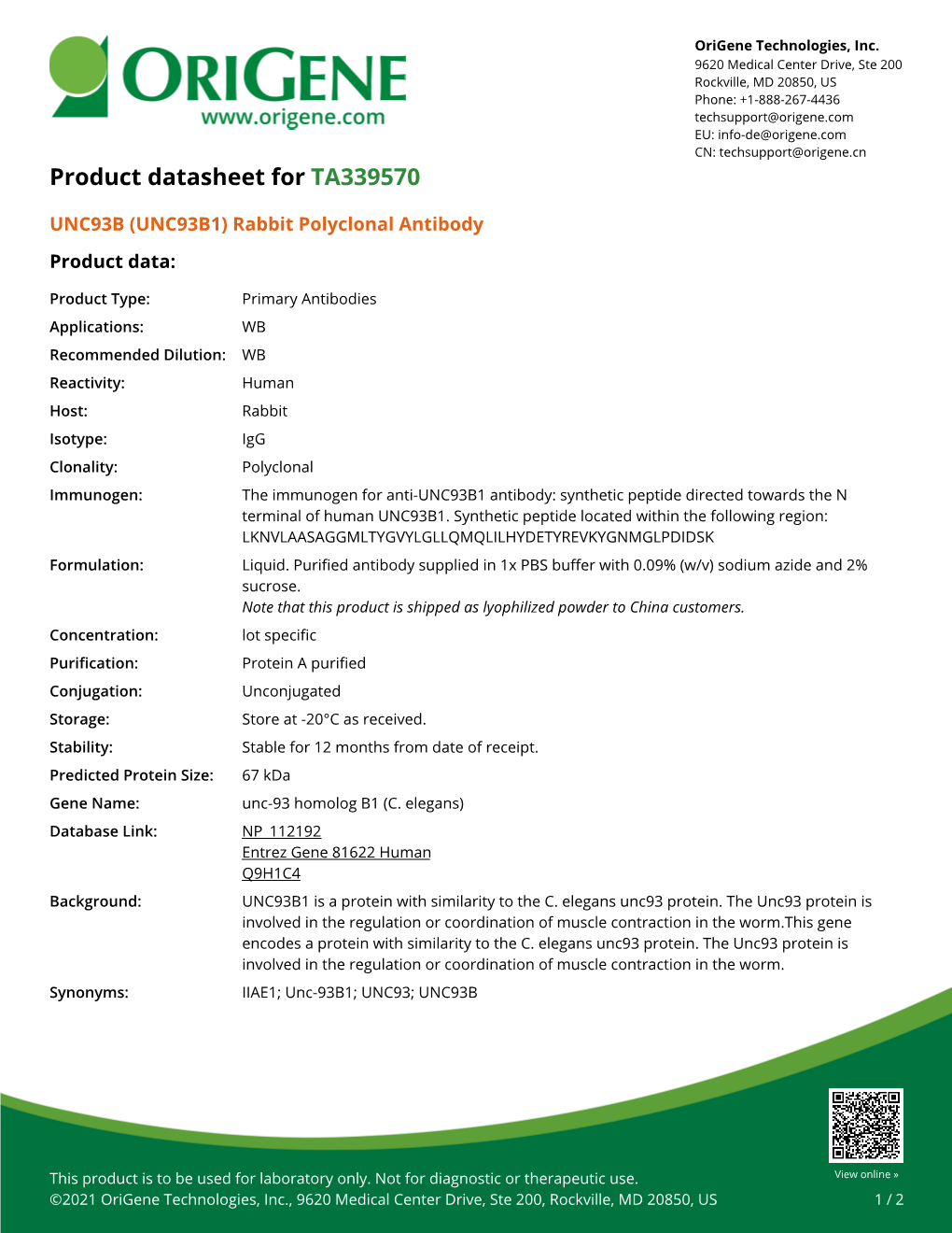 UNC93B (UNC93B1) Rabbit Polyclonal Antibody Product Data