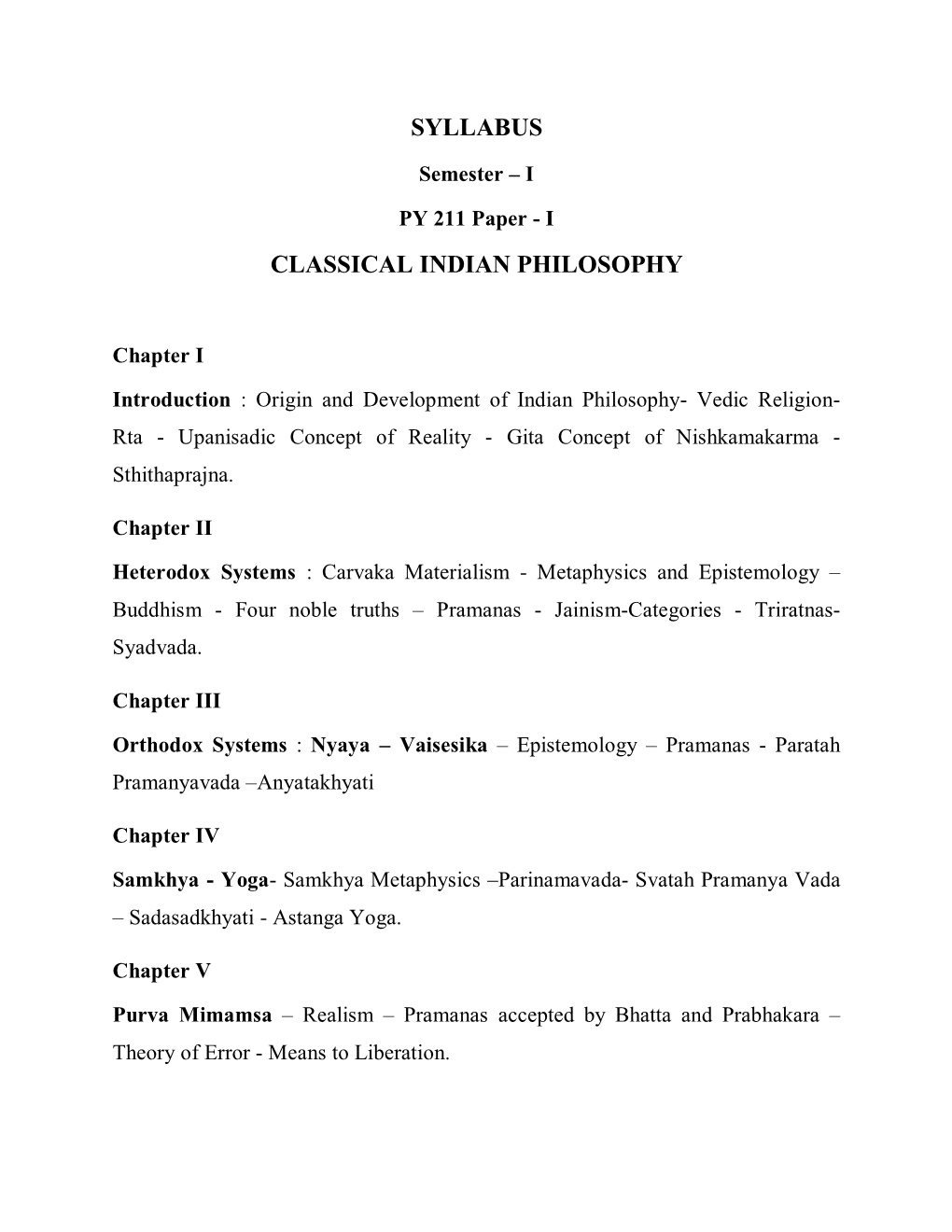 Syllabus Classical Indian Philosophy