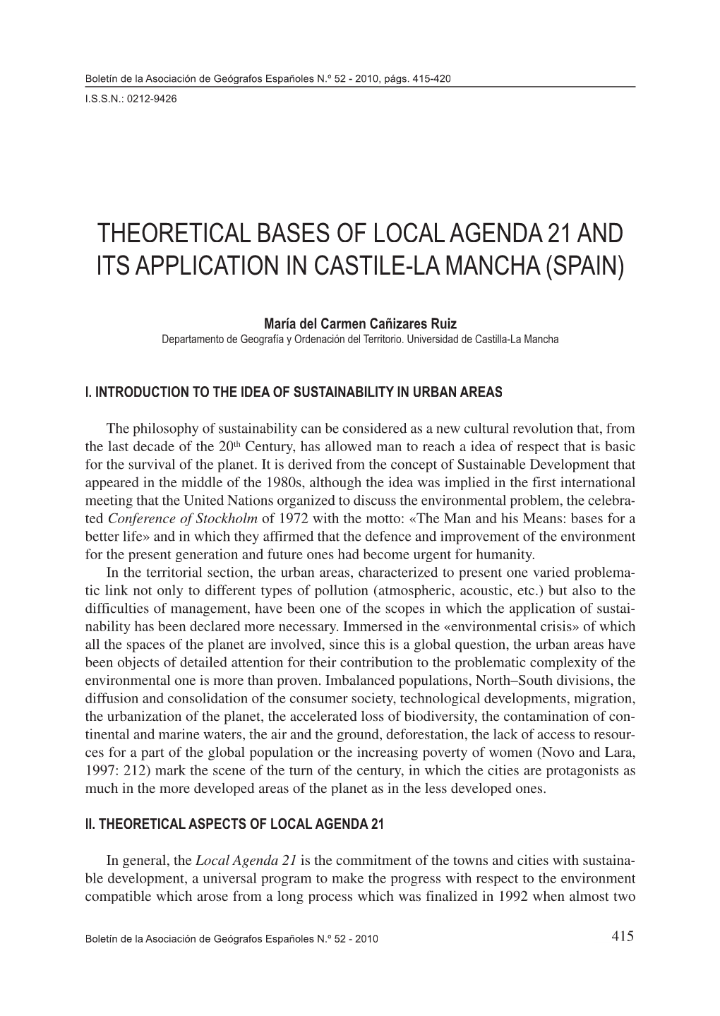 Theoretical Bases of Local Agenda 21 and Its Application in Castile-La Mancha (Spain)