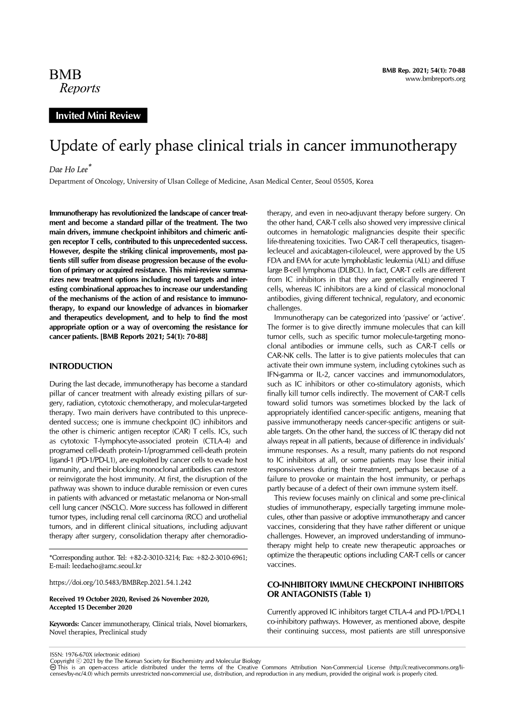 Update of Early Phase Clinical Trials in Cancer Immunotherapy