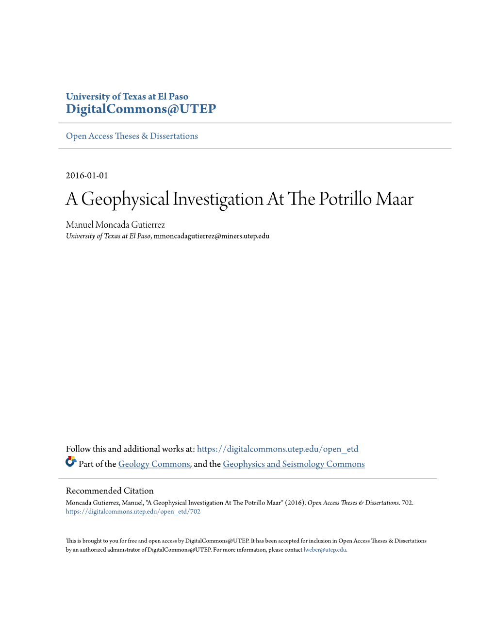 A Geophysical Investigation at the Potrillo Maar