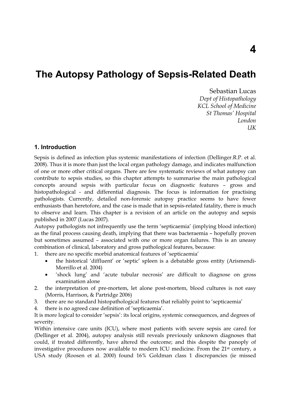 The Autopsy Pathology of Sepsis-Related Death
