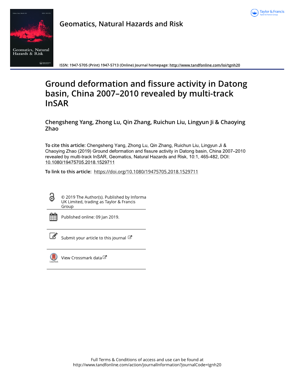 Ground Deformation and Fissure Activity in Datong Basin, China 2007–2010 Revealed by Multi-Track Insar