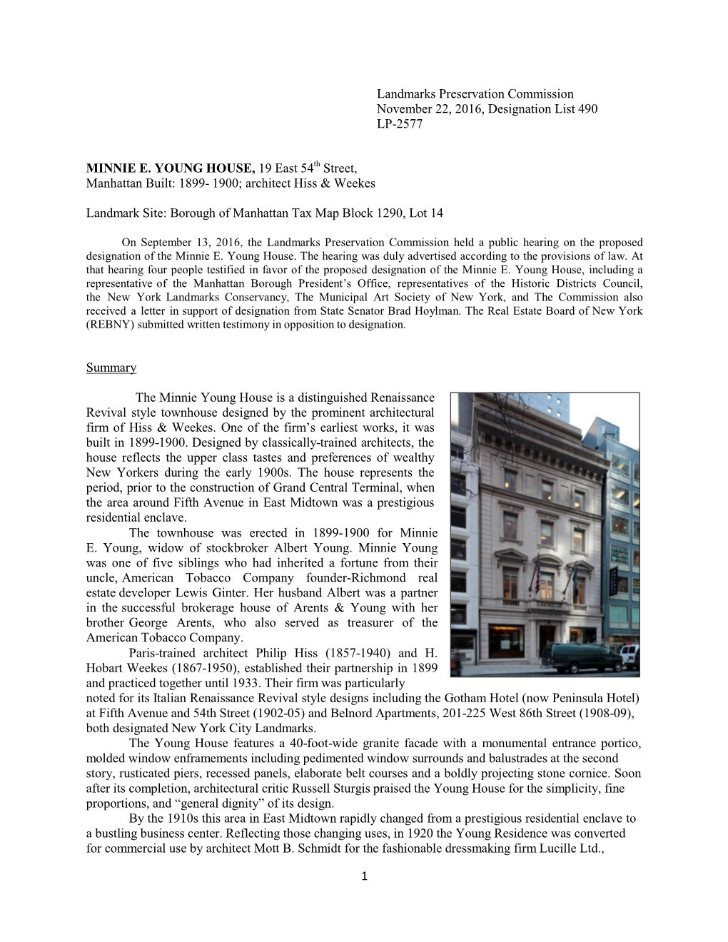 1 Landmarks Preservation Commission November