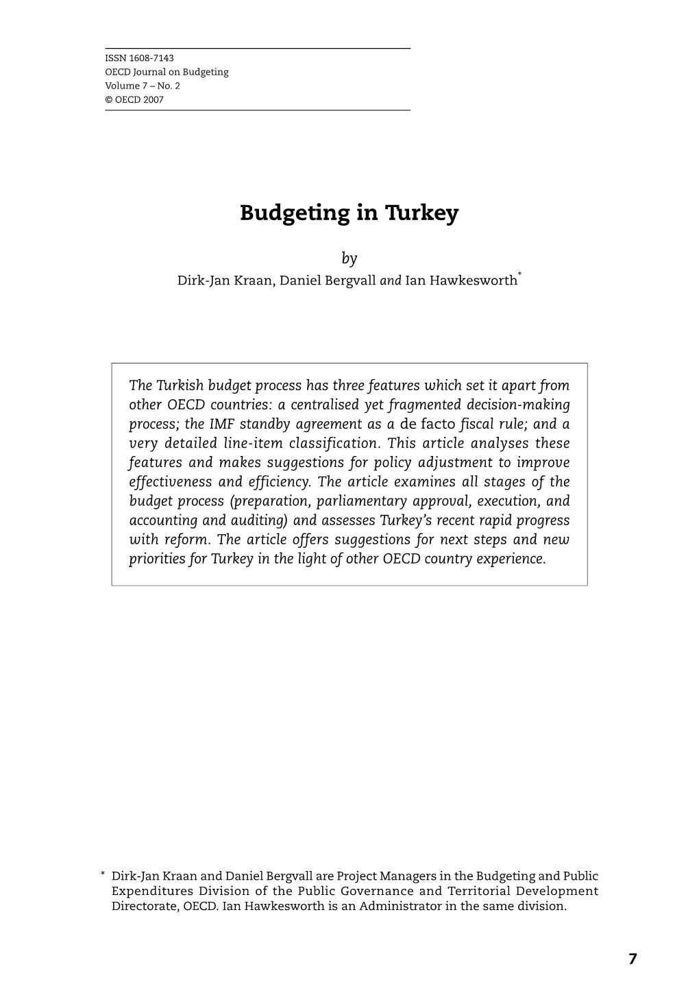 OECD Journal on Budgeting – Volume 7, No. 2