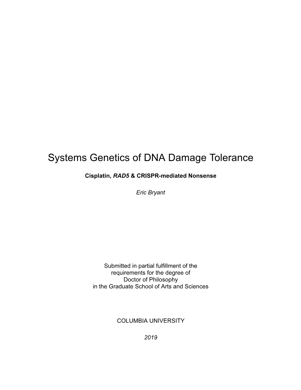 Systems Genetics of DNA Damage Tolerance