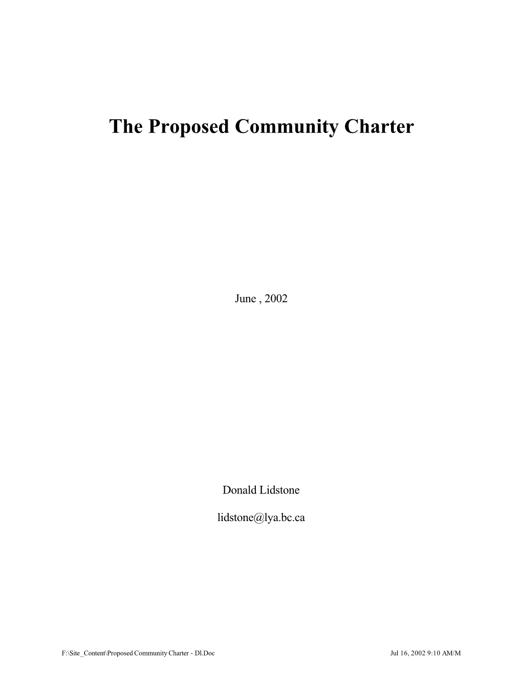 The Proposed Community Charter