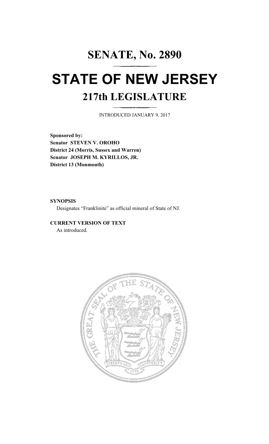 SENATE, No. 2890 STATE of NEW