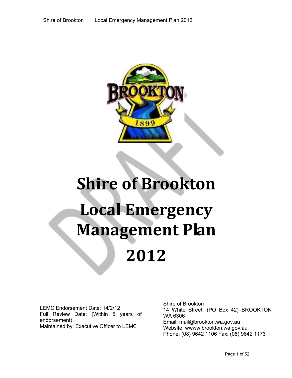 Shire of Brookton Local Emergency Management Plan 2012