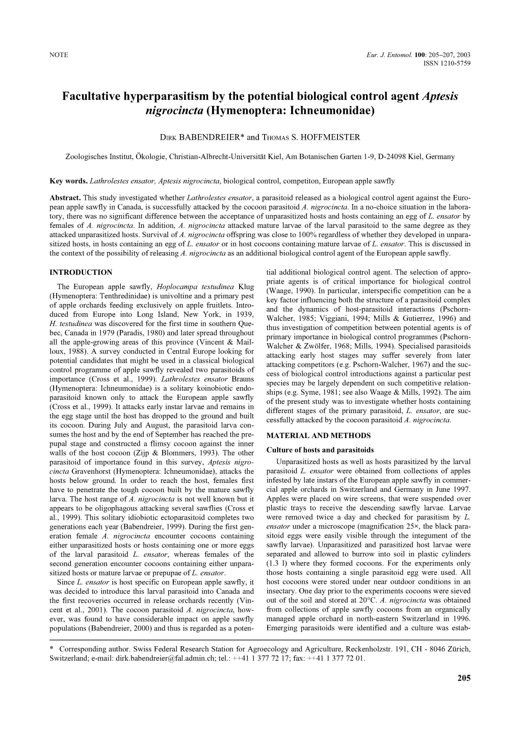 Facultative Hyperparasitism by the Potential Biological Control Agent