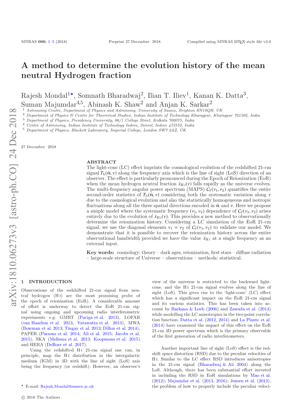 A Method to Determine the Evolution History of the Mean Neutral