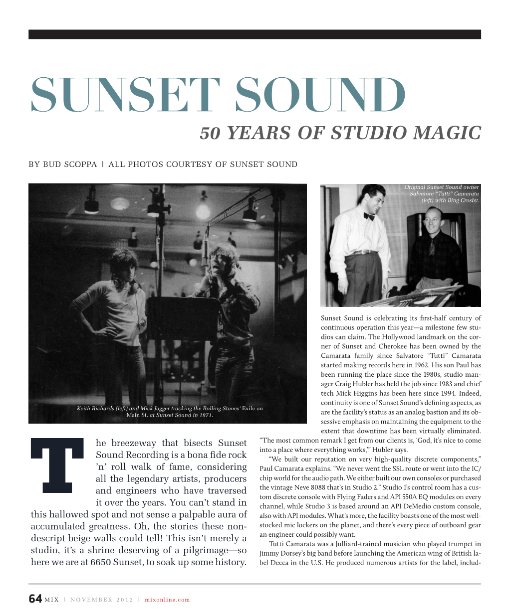 Sunset Sound – 50 Years of Studio Magic