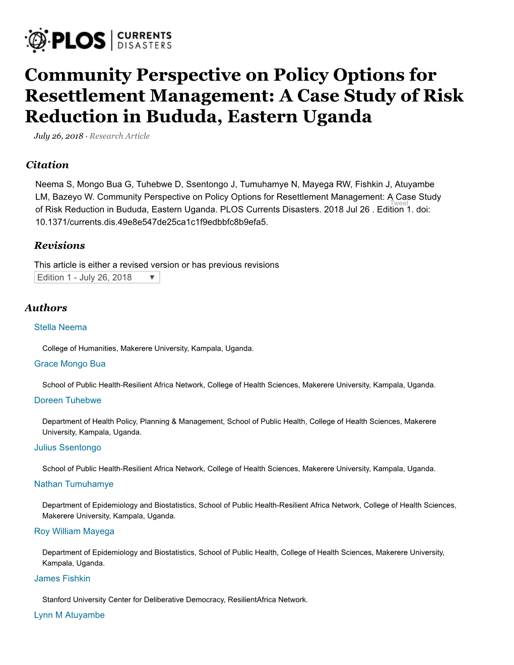 A Case Study of Risk Reduction in Bududa, Eastern Uganda July 26, 2018 · Research Article
