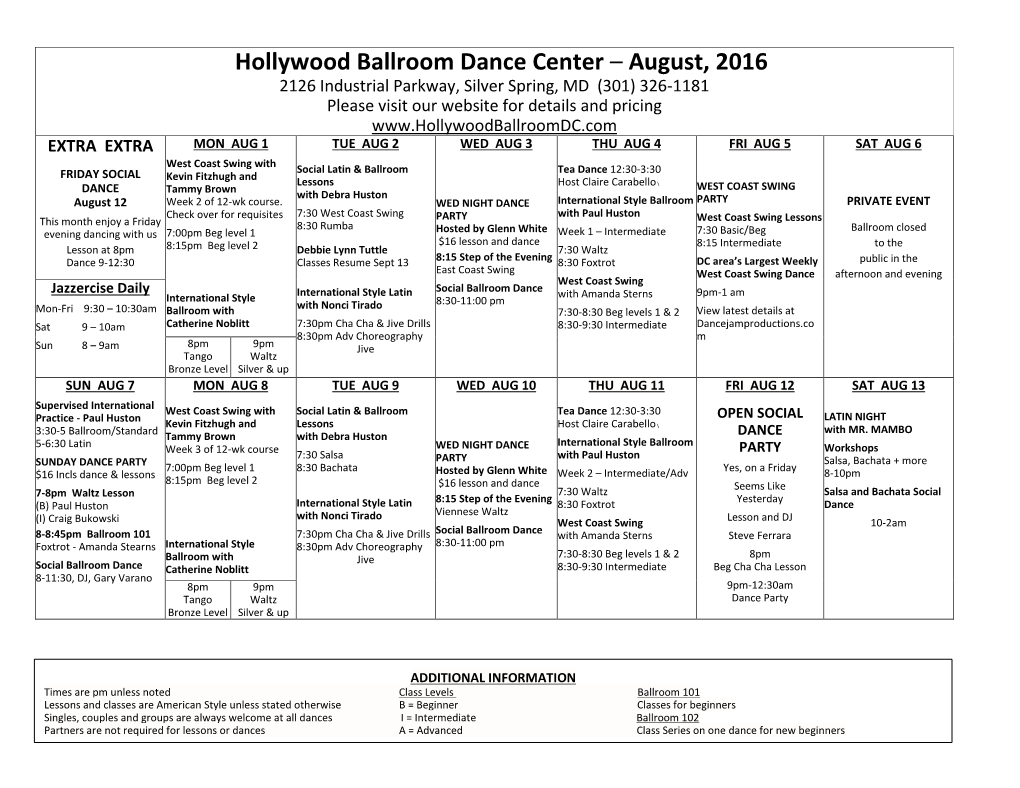 Hollywood Ballroom Dance Center – May, 2016