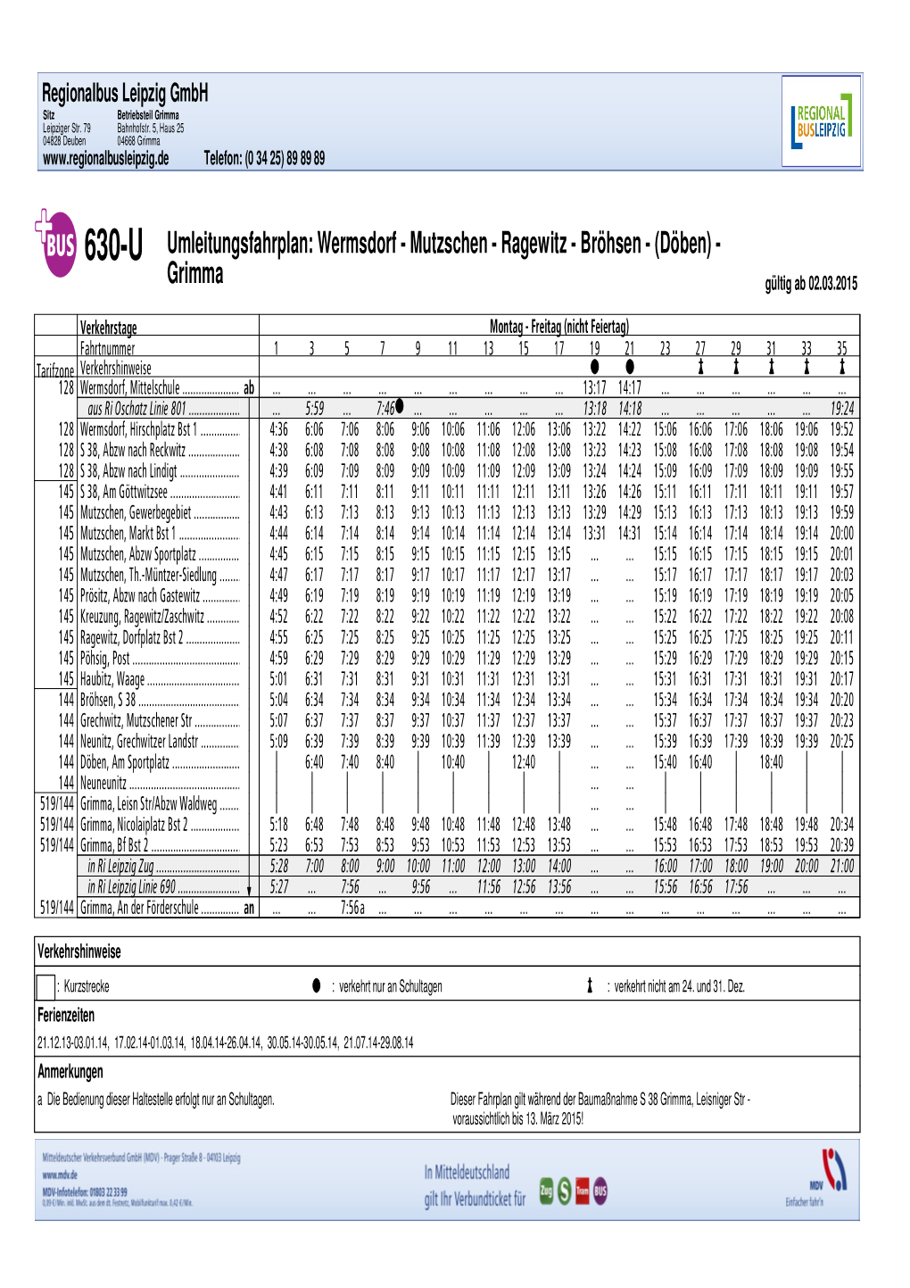 630-U Umleitungsfahrplan: Wermsdorf