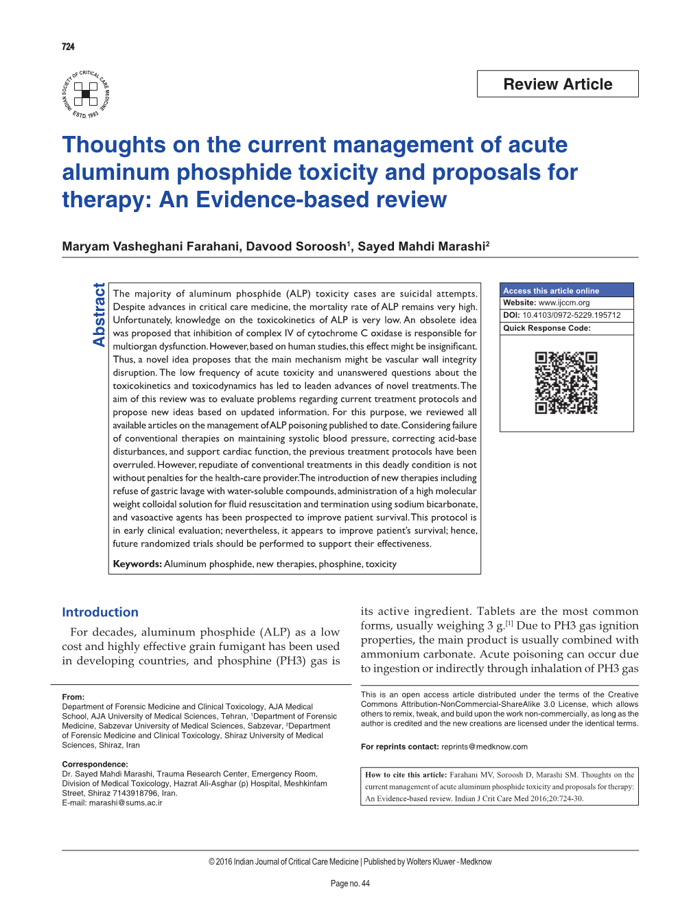 Thoughts on the Current Management of Acute Aluminum Phosphide Toxicity and Proposals for Therapy: an Evidence‑Based Review