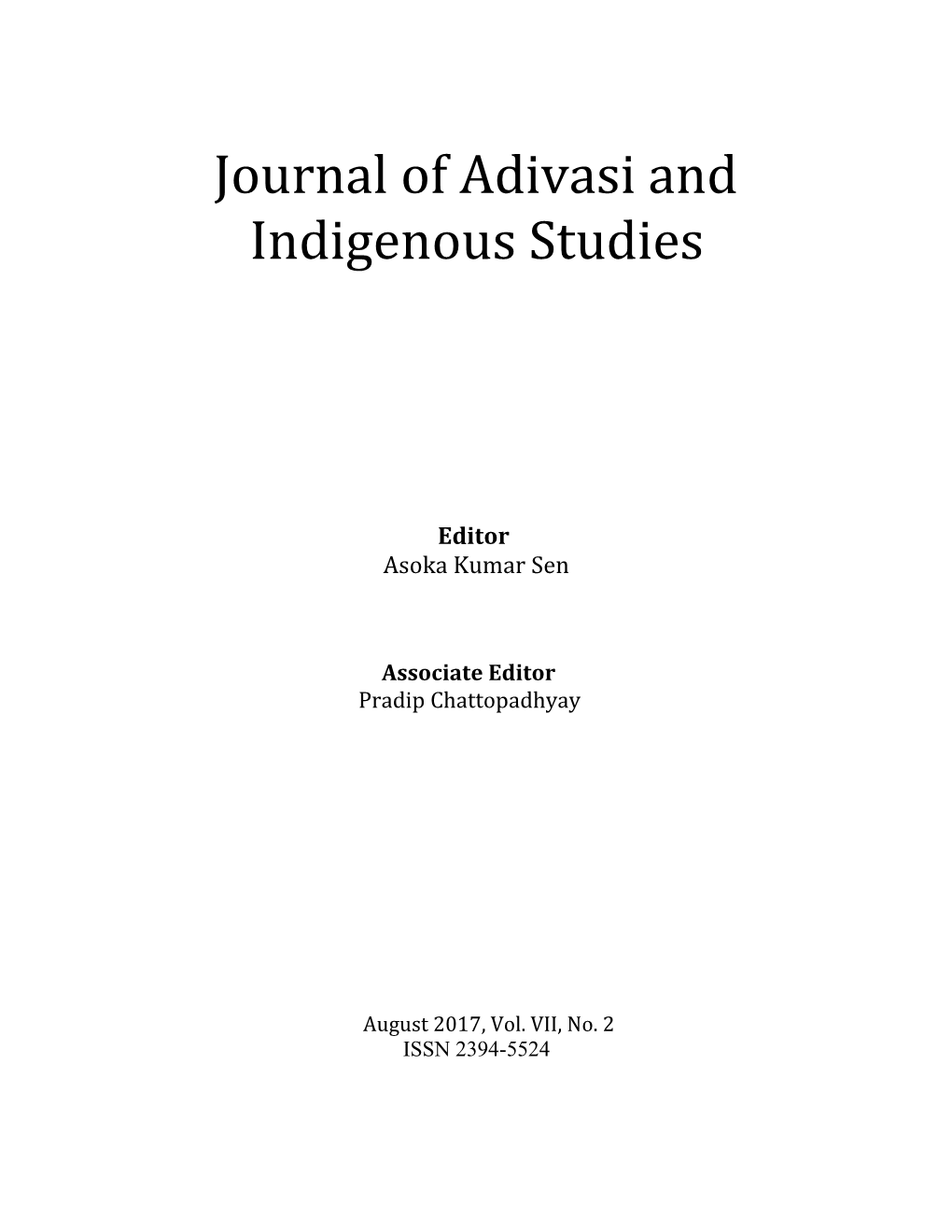 Journal of Adivasi and Indigenous Studies (JAIS) Vol