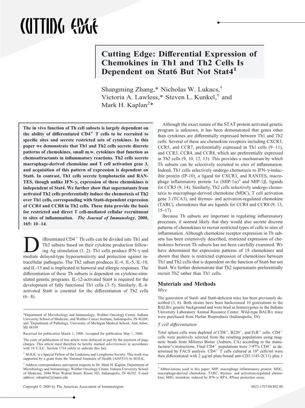 Dependent on Stat6 but Not Stat4 Chemokines in Th1 and Th2 Cells