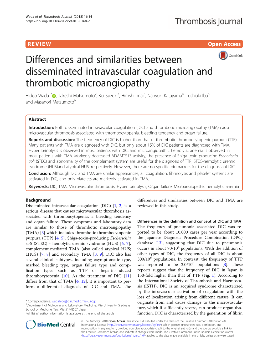 Differences and Similarities Between Disseminated Intravascular