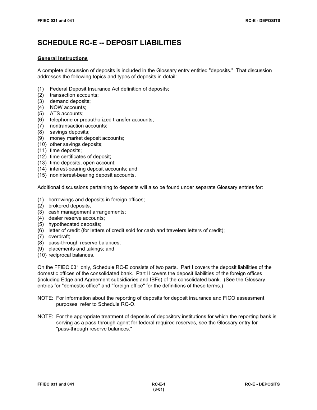 Schedule Rc-E -- Deposit Liabilities