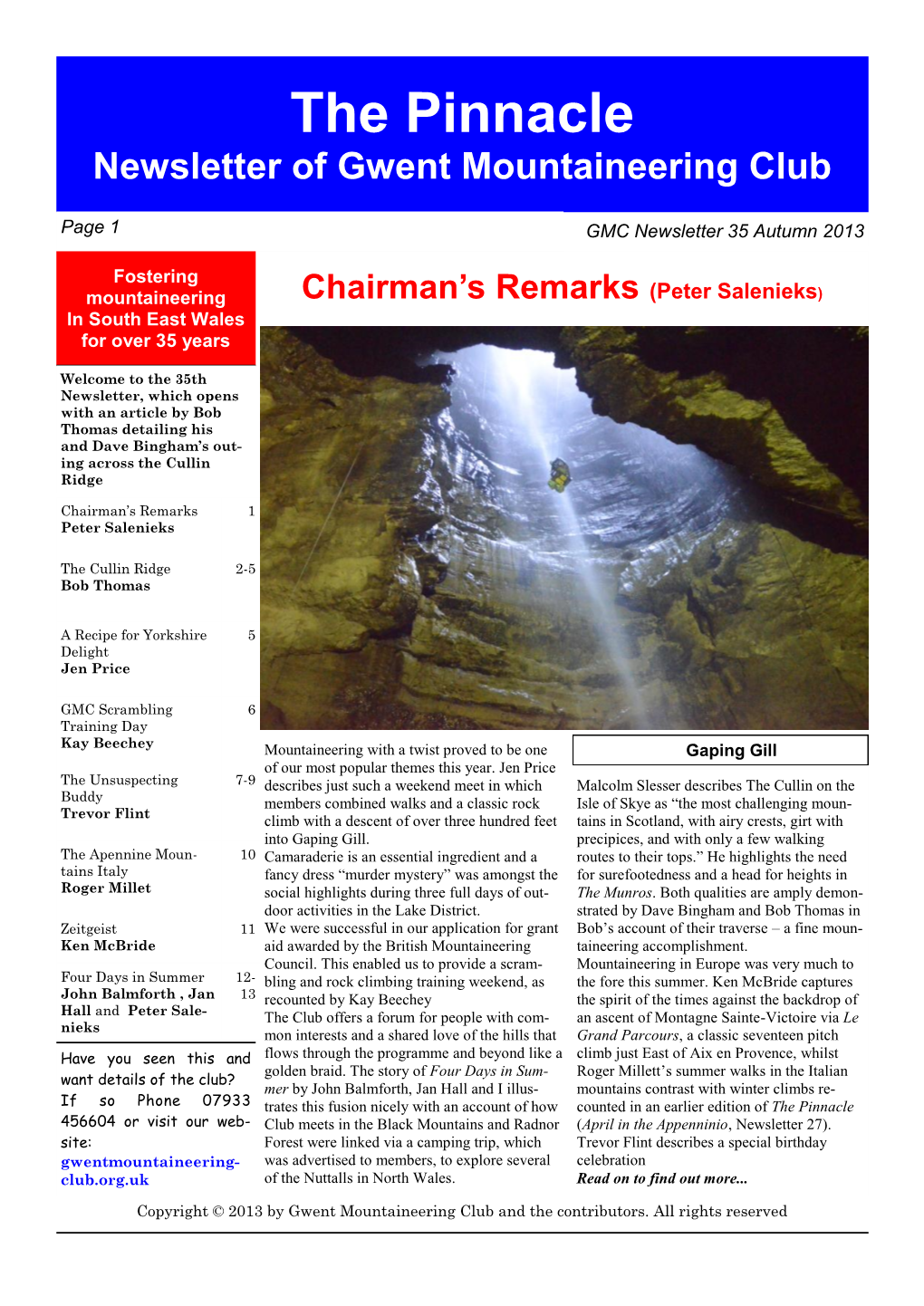 The Pinnacle Newsletter of Gwent Mountaineering Club