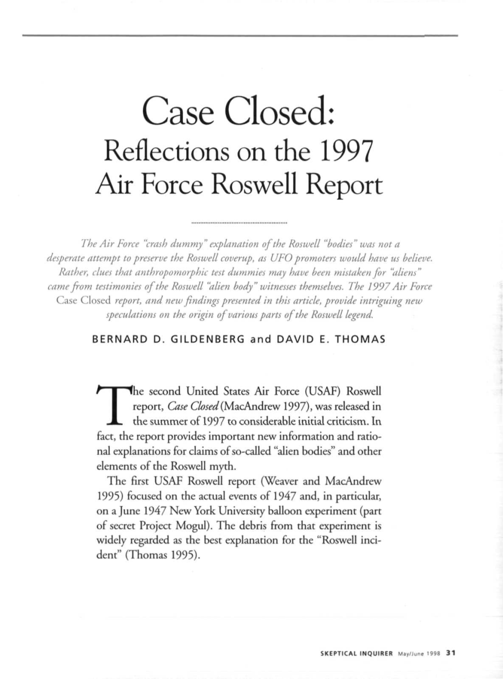 Case Closed: Reflections on the 1997 Air Force Roswell Report