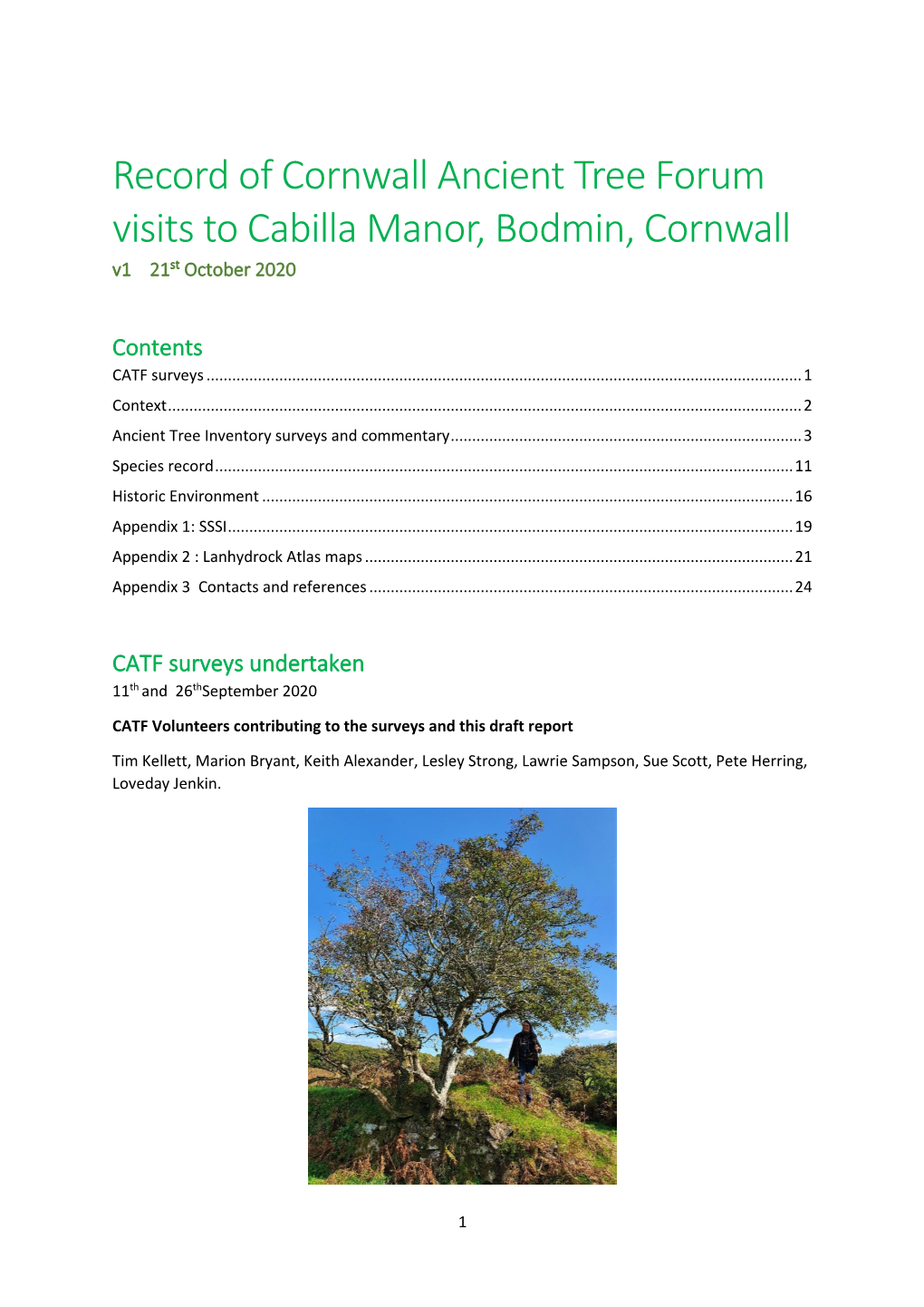 Cornwall Ancient Tree Forum Visits to Cabilla Manor 2020
