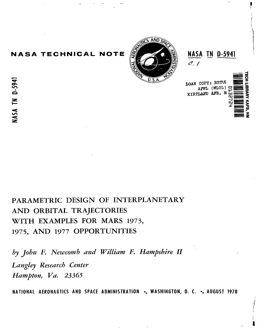 Nasa Tn D-5941 Parametric Design of Interplanetary