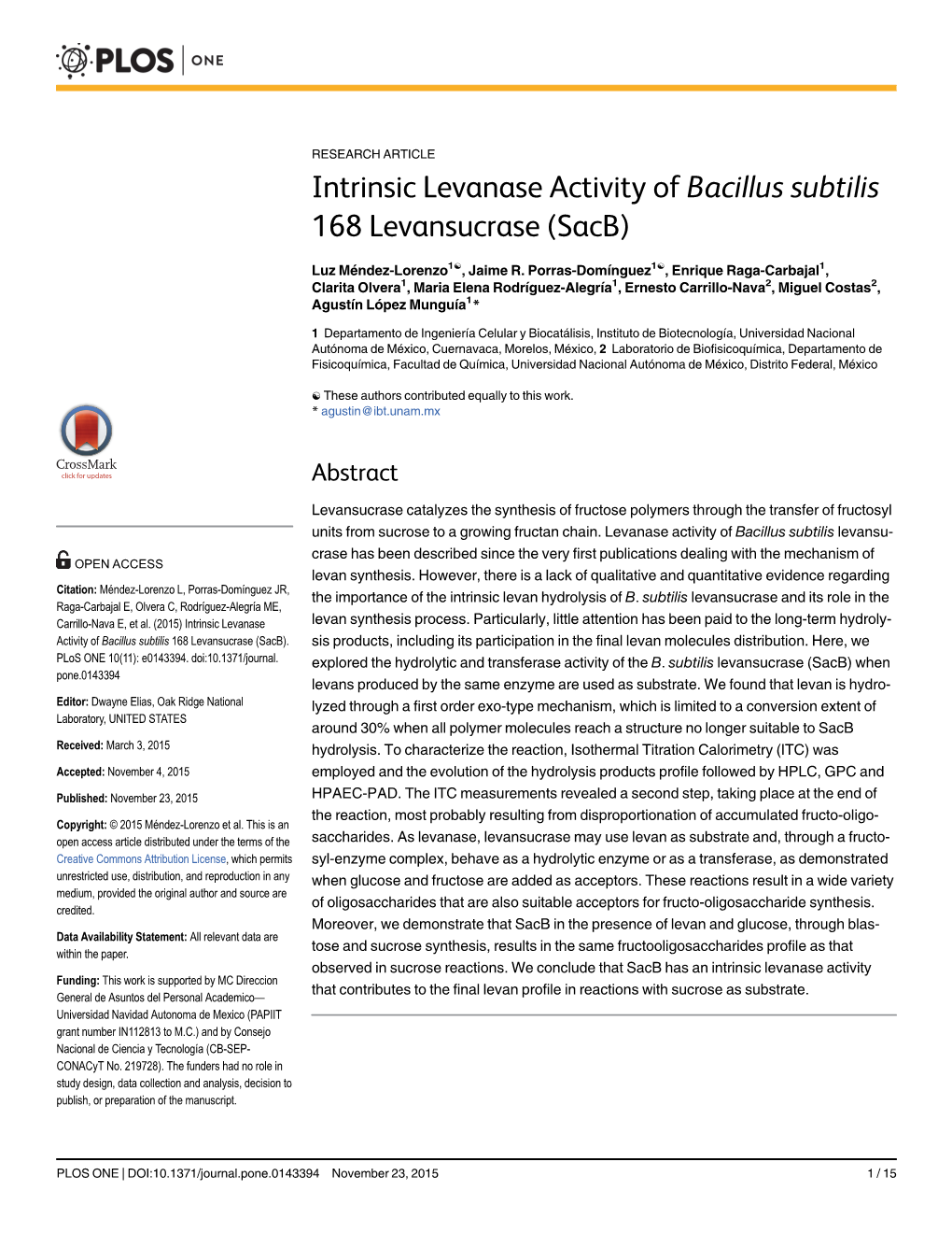 Intrinsic Levanase Activity of Bacillus Subtilis 168 Levansucrase (Sacb)