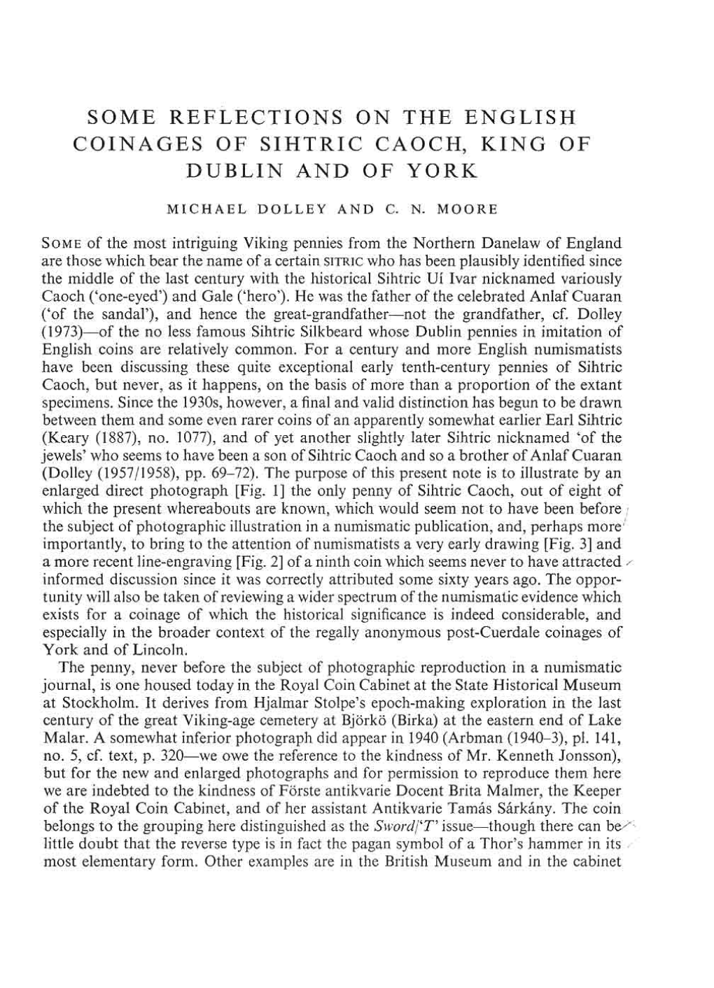 Some Reflections on the English Coinages of Sihtric Caoch, King of Dublin and of York