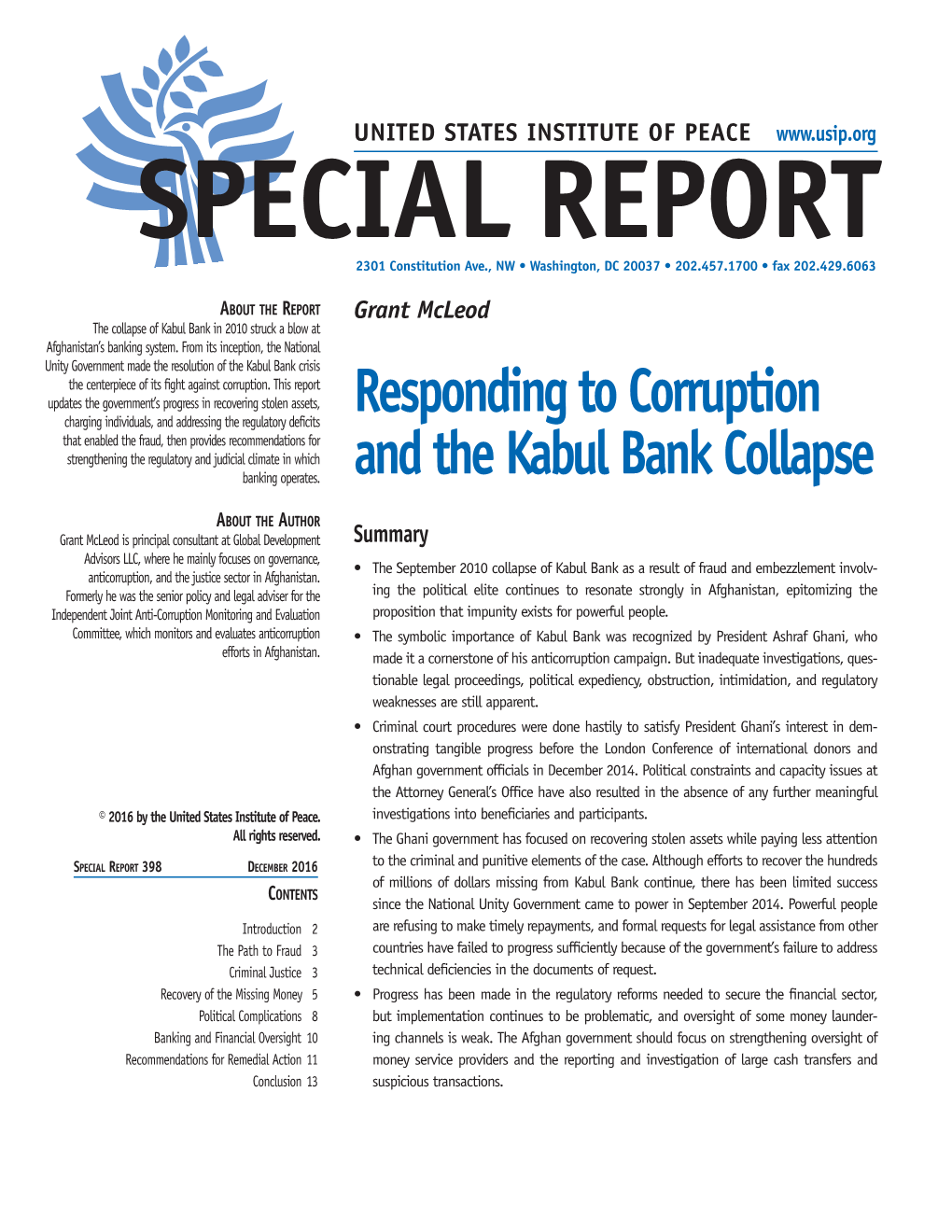 Responding to Corruption and the Kabul Bank Collapse