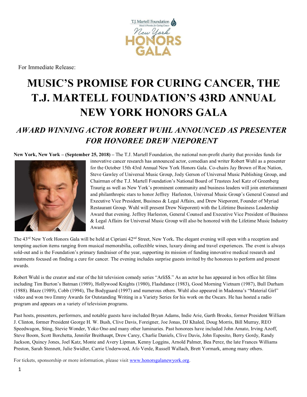 Music's Promise for Curing Cancer, the Tj Martell Foundation's 43Rd Annual