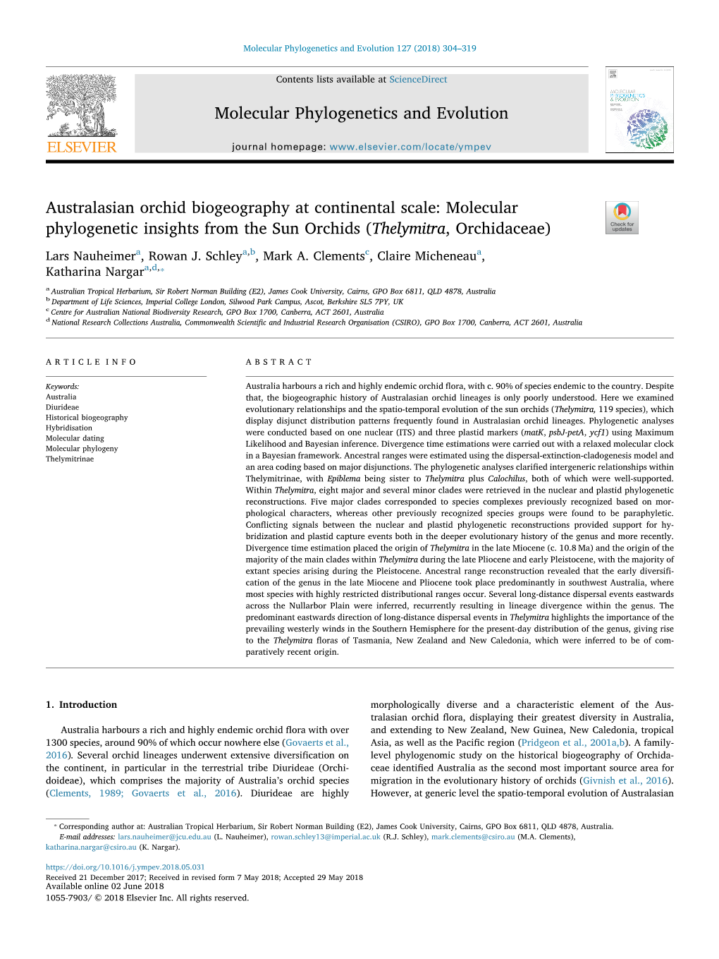 Australasian Orchid Biogeography at Continental Scale Molecular