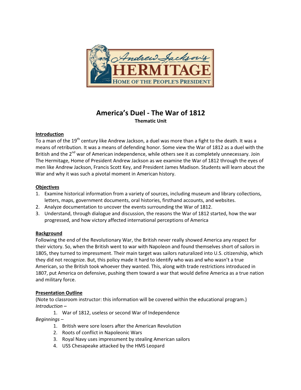 The War of 1812 Thematic Unit