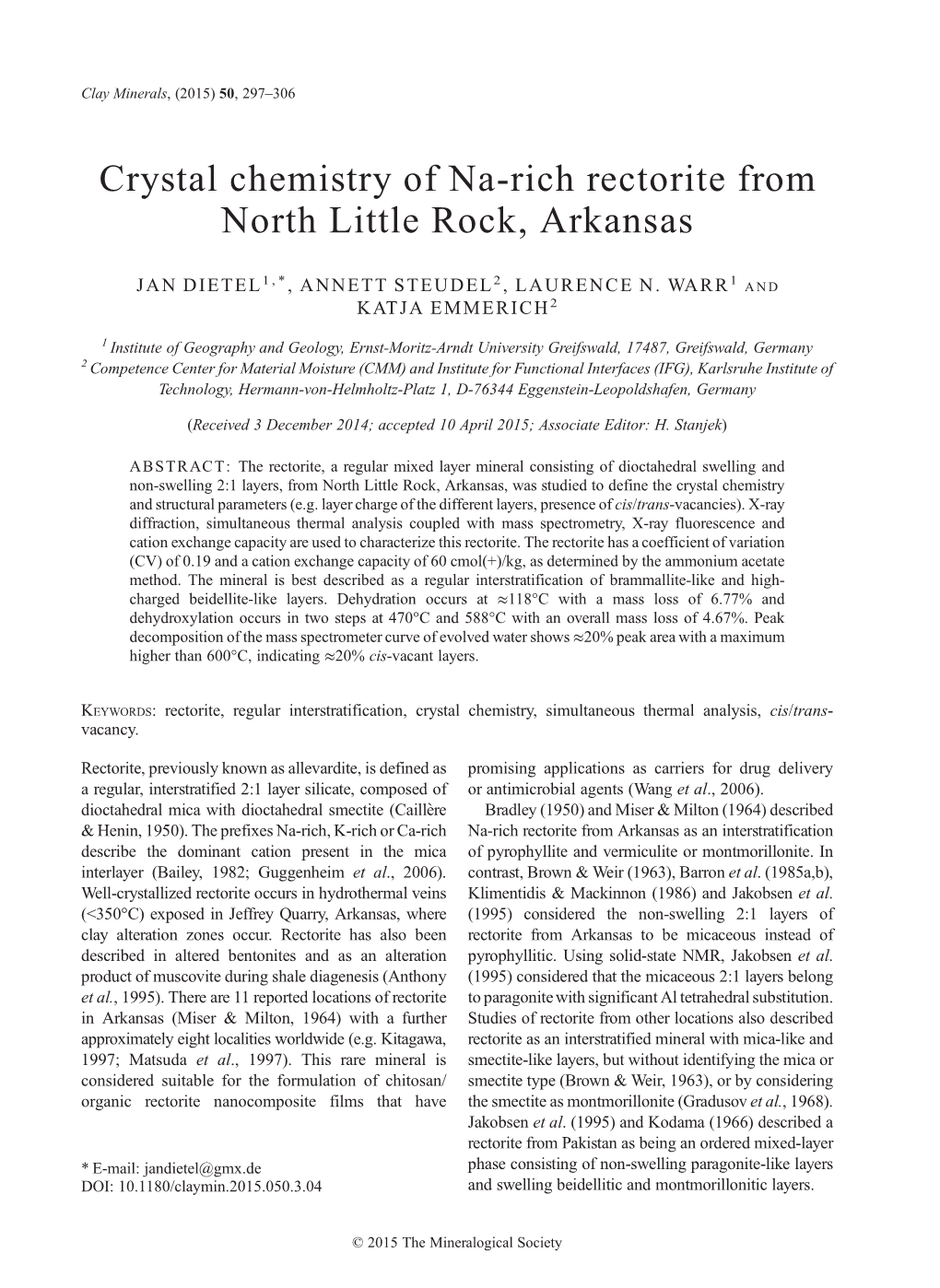 Crystal Chemistry of Na-Rich Rectorite from North Little Rock, Arkansas