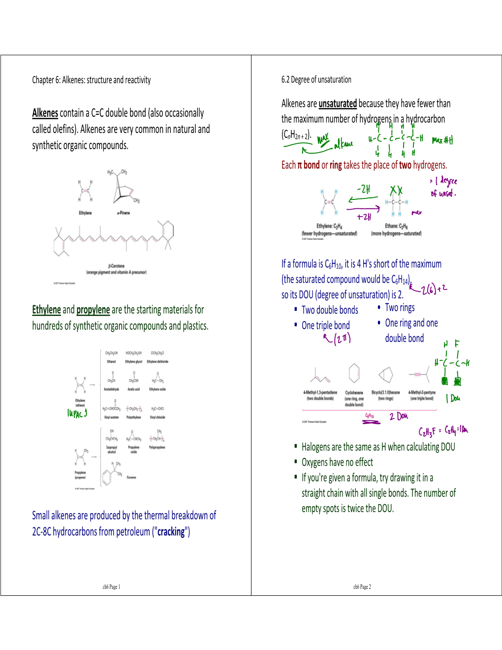 Alkenes Contain a C=C Double Bond (Also Occasionally Called Olefins