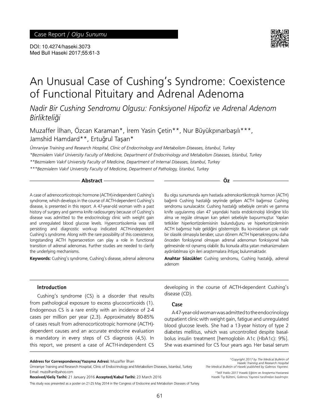 Coexistence of Functional Pituitary and Adrenal Adenoma