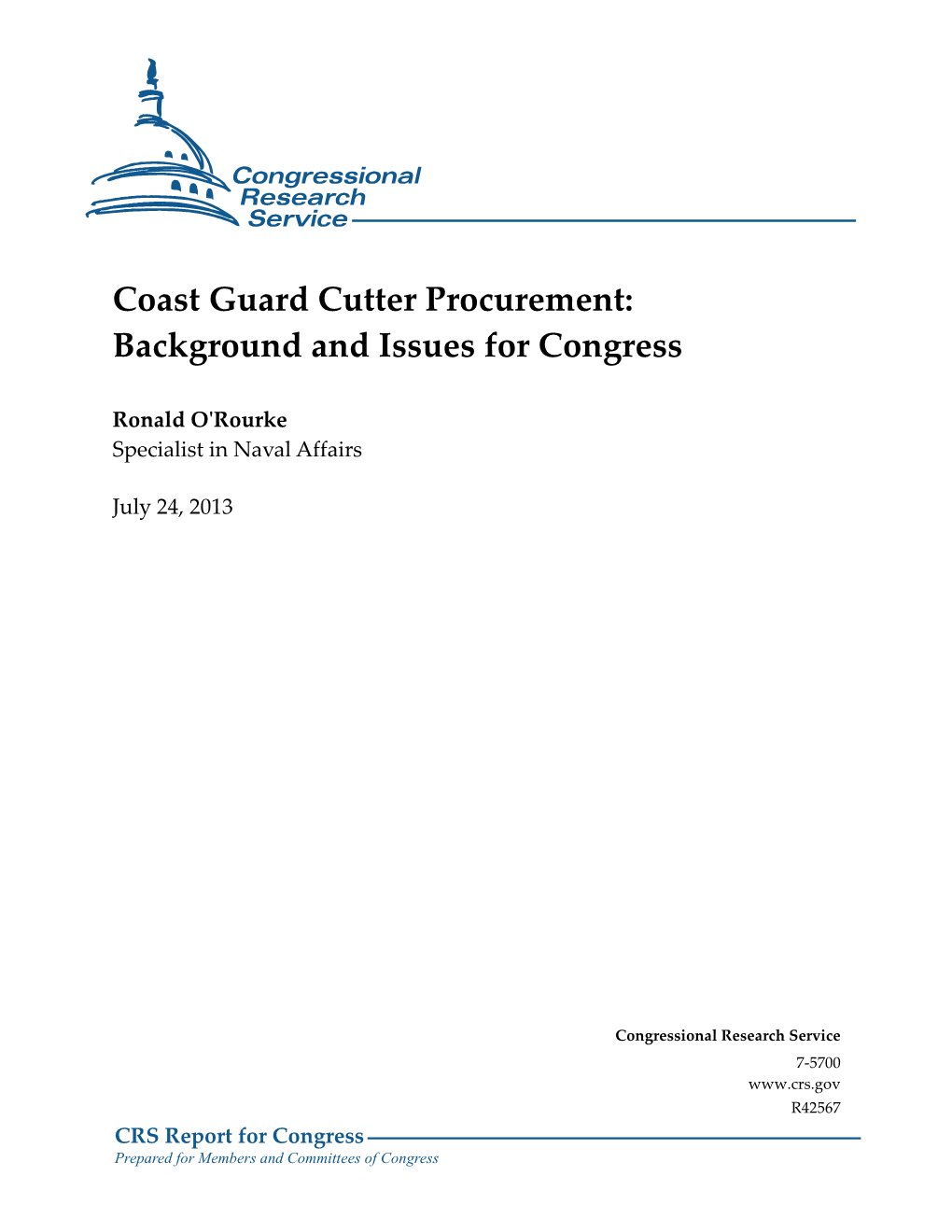 Coast Guard Cutter Procurement: Background and Issues for Congress