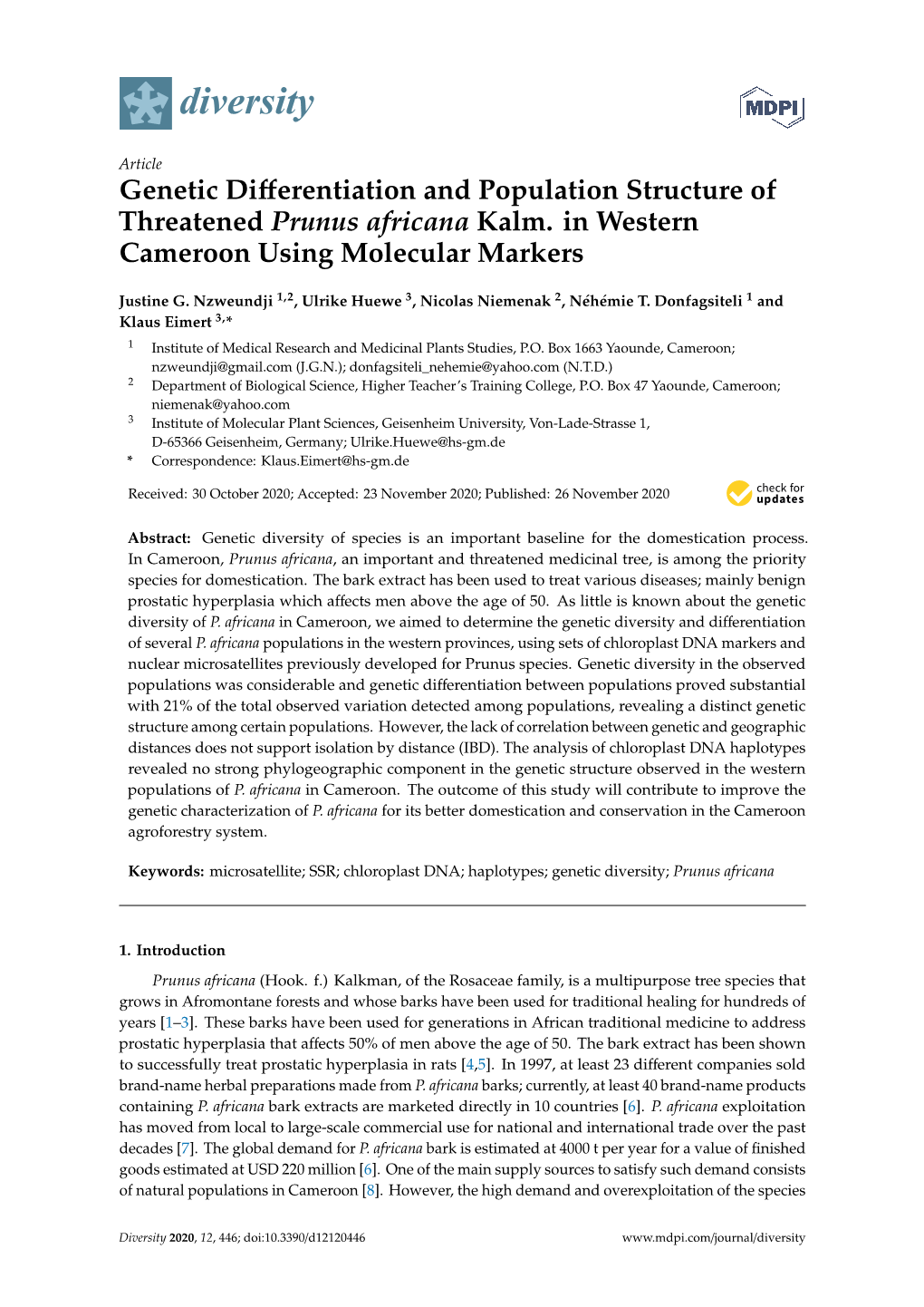 Genetic Differentiation and Population Structure of Threatened Prunus