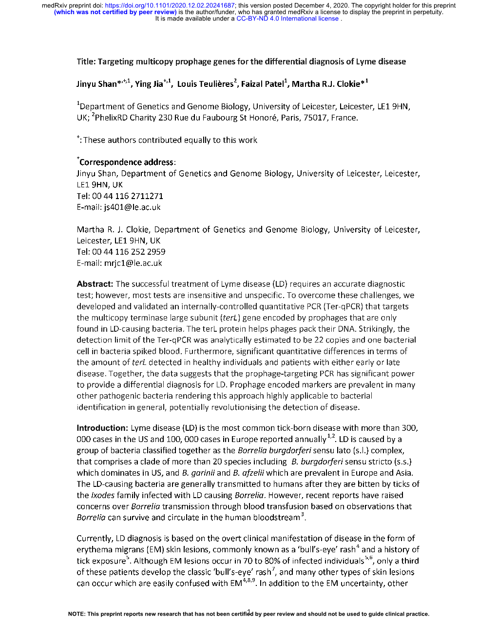 Targeting Multicopy Prophage Genes for the Differential Diagnosis of Lyme Disease