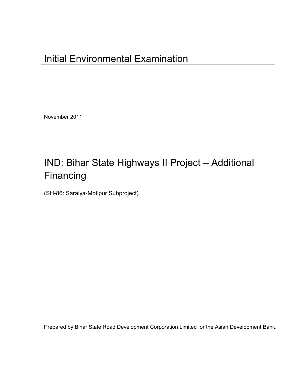 SH-86: Saraiya-Motipur Subproject, Bihar State Highways II Project