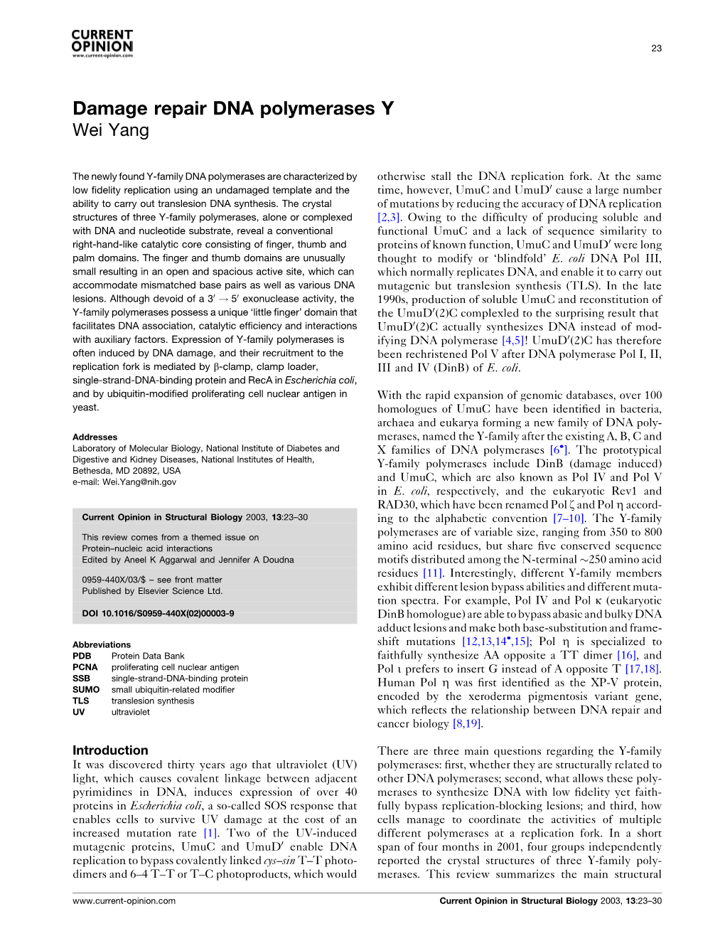 Damage Repair DNA Polymerases Y Wei Yang