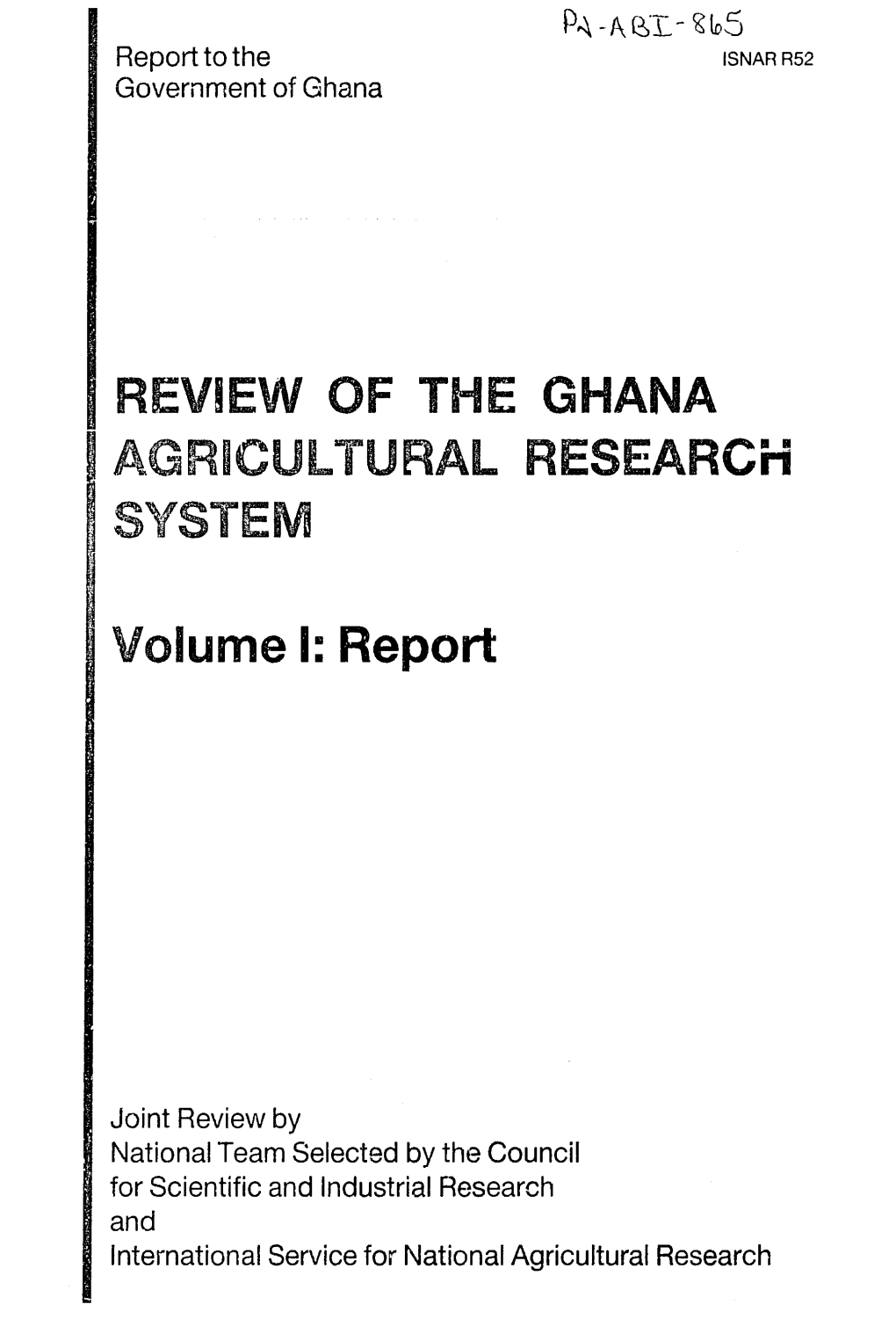 REVIEW of the GHANA AGRICULTURAL RESEARCH Volume 1
