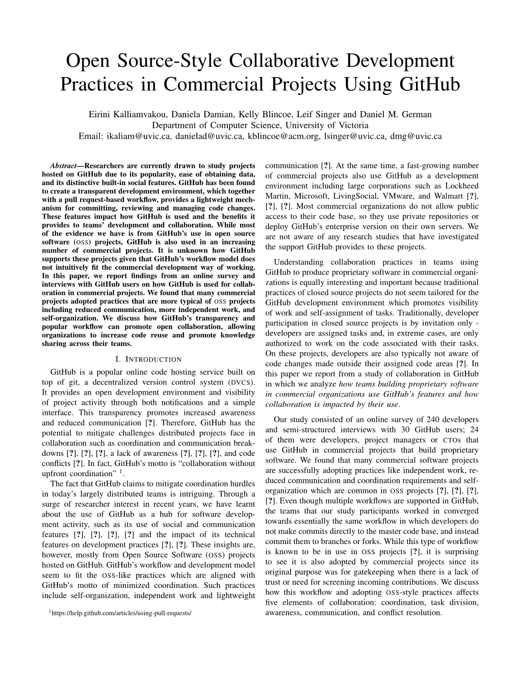 Open Source-Style Collaborative Development Practices in Commercial Projects Using Github