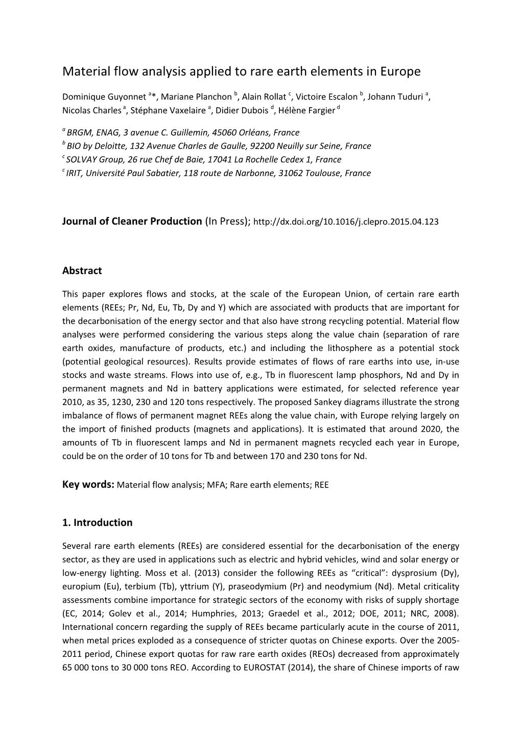 Material Flow Analysis Applied to Rare Earth Elements in Europe